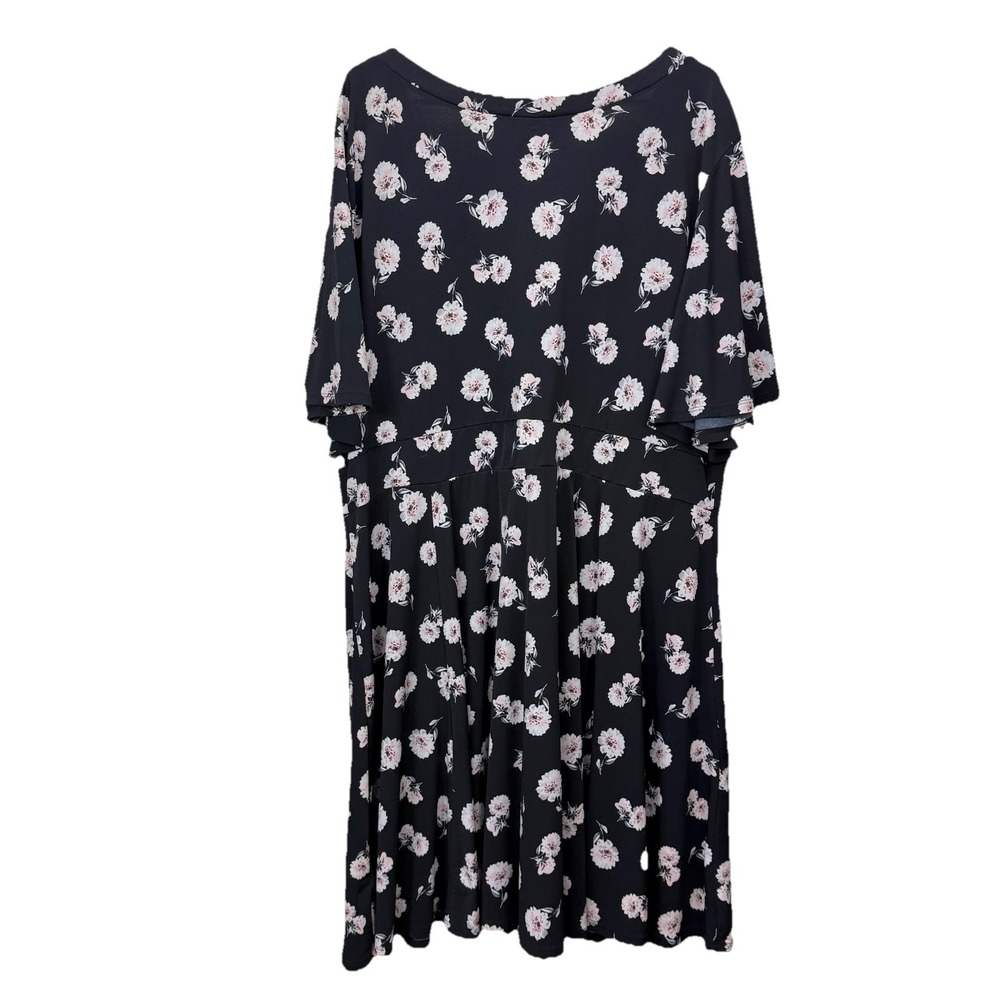 Torrid Black Pink Floral Studio Knit‎ Flutter Sleeve Stretch Dress Size 4X - Picture 8 of 11
